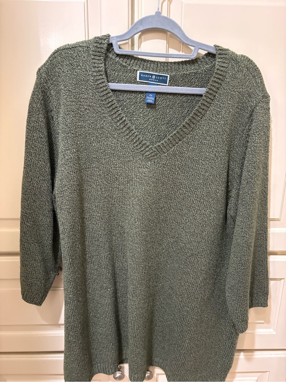 Karen Scott Olive Green V-Neck Knit Tunic Sweater